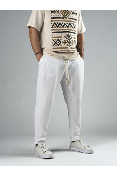 COCOPELLI Pantaloni albi pentru bărbați cu imprimeu morcov COC2851