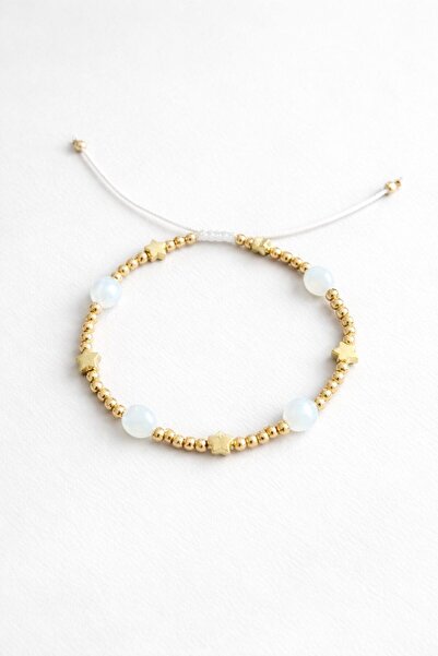 Handmade Adjustable bracelet with gold and white beads