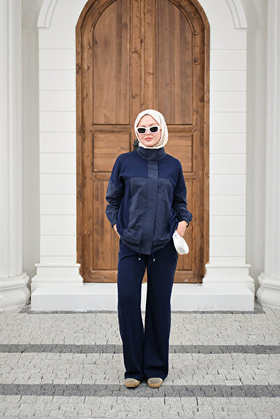 LOCCO Women's Garni Detailed Lace-Up Suit Navy Blue