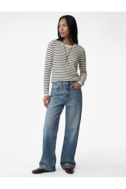 Koton Pulover cu mânecă lungă, cu decolteu, tricotaj în dungi