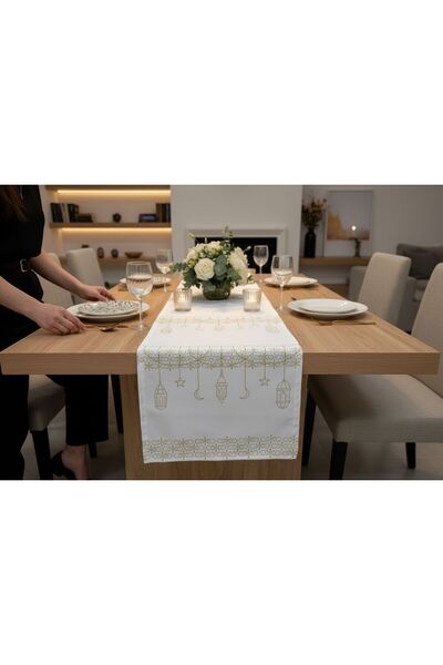 Mof Home Collection Ramazan Desen Runner & Amerikan Servis Set (Süet Kumaş Üs...
