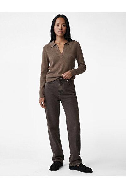 Koton Uzun Kollu Viskon Karışımlı Polo Yaka Triko Kazak