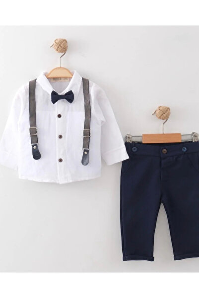 kidstalya Baby Boy Suit with Bow Tie and Straps - Navy Blue