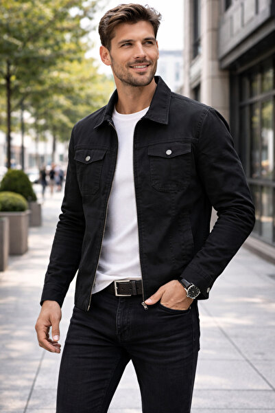 DYNAMO Black Summer Coat – Premium 100% Cotton Linen, Regular Fit