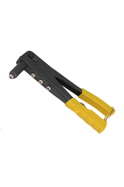 zola Rivet pliers, with 4 different sized spikes, rubber handle, yellow