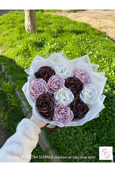 Buketim Seninle Buchet de 11 trandafiri care nu se decolorează, maro, pudră ș...