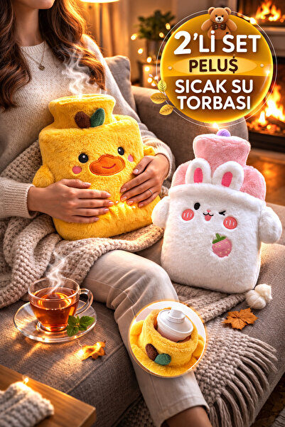 TOYFEST Set of 2 Plush Hot Water Bags with Chick & Rabbit Soft Covers Thermofor