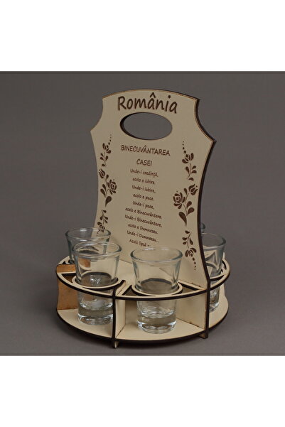 LimArt Suport personalizat cu 6 pahare de țuică - România 23x17x16 cm