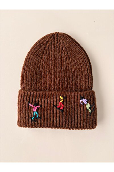 byebruketenci Brown Beret Ski Embroidered Hat