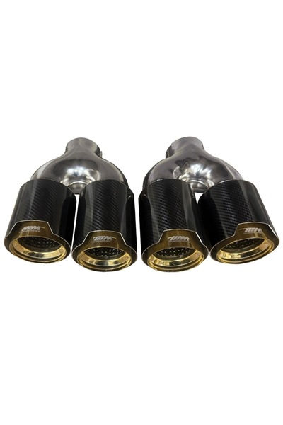 AK BMW M LOGOLU 90 MM İÇİ DELİKLİ SARI ÇİFTLİ EGZOZ UCU SETİ