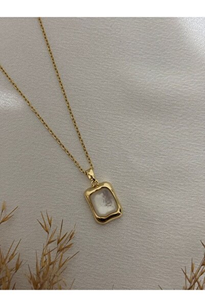 stainless steell Vintage Sedefli Çelik Kolye