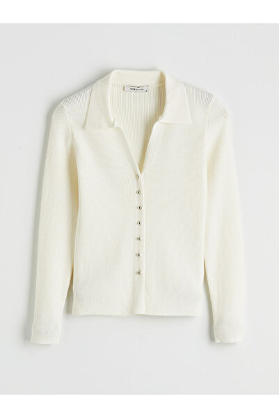 LC Waikiki كارديجان نسائي من GÜLİS GİYİM للموسم الجديد بياقة بولو بلون إكرو