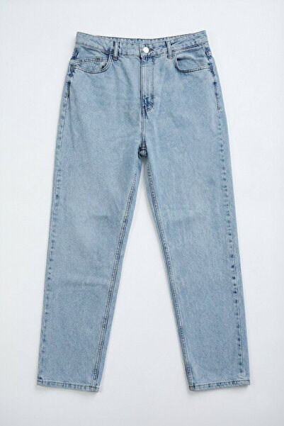 Bluewhite Women's High Waist Mom Fit Ice Blue Jean Pants