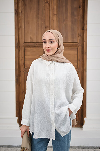 LOCCO Women's Sequin Detailed Self-Patterned Shirt White