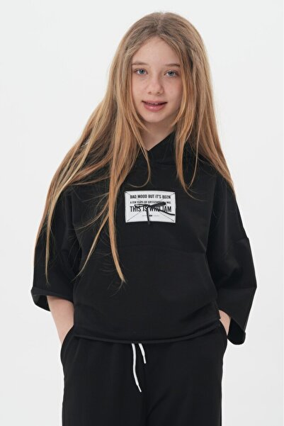 HayKids Детски комплект от две части: черна блуза с къс ръкав, качулка и широ...