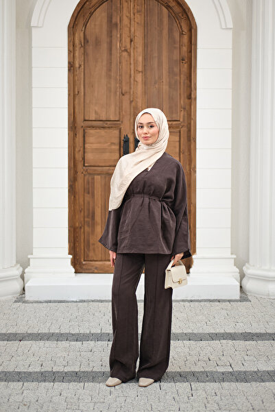 LOCCO Kadın Beli Ayarlanabilir Büzgü Detay Takım Kahverengi