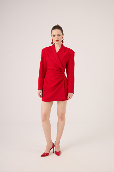 HOLLY LOLLY Beli Drape Detailed Heleni Blazer Jacket Red