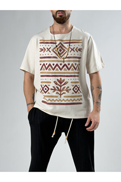 COCOPELLI Burgundy Ethnic Design Men's T-Shirt Coc2871