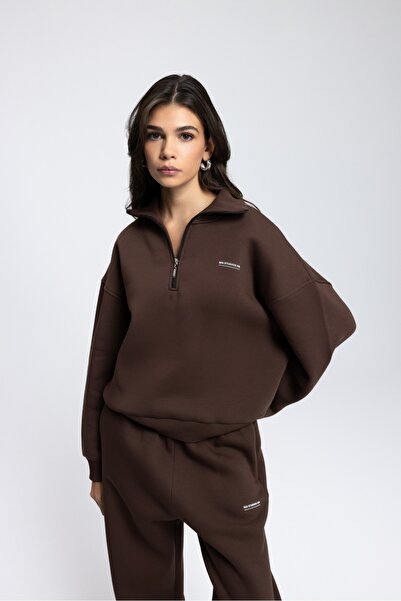 MAI STUDIOS CO. Ravel Fermuarlı Detay Kahve Eşofman Takım