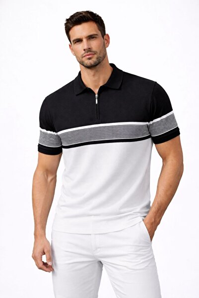 zs zaos fashion Men's Striped Polyoyaka Tricot T-Shirt Flexible Quality Comfo...