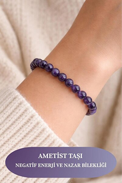 Ares Hills Doğal Ametist Negatif Enerji Ve Nazar Taş Bilekliği