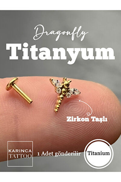 Karınca Piercing Dragonfly Zirkon Taşlı Titanyum Piercing Flatback Tragus Fla...