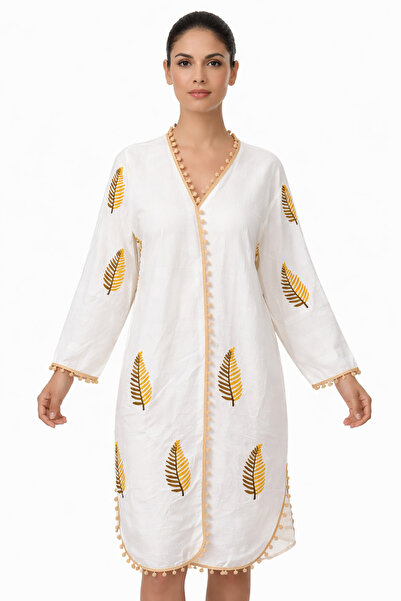 EMİLLİE Patterned Pompom Detailed Women's Kimono – 100% Cotton Beach & Summer...