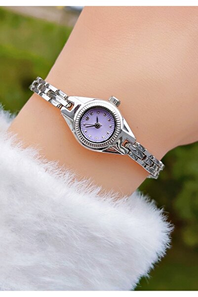 Weluxa Silver Color Lilac Dial Minimal Women's Wristwatch + Watch Box