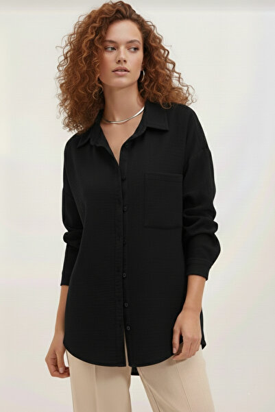 YXC Trend Maker Single Pocket Oversize Linen Shirt Linen Shirt