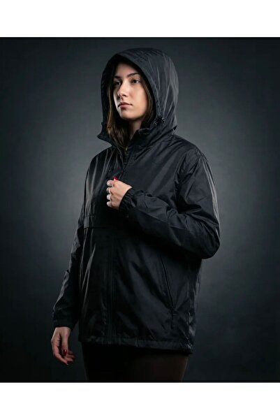 Suem Butik Unisex Siyah Kapüşonlu İnce Yağmurluk
