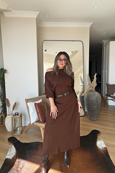 Sohotique By P Boat Neck Waist-Sitting Knitwear Dress Brown