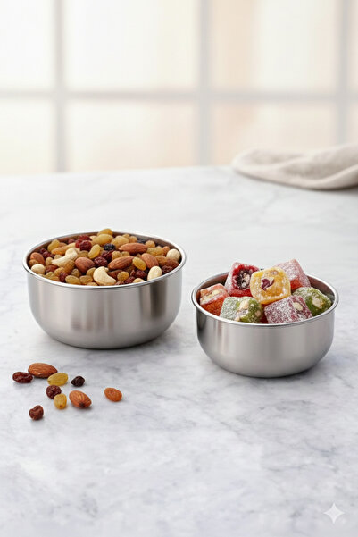 GörSeç 2-Piece Stainless Steel Snack Bowl and Sauce Bowl Set Presentation Bow...