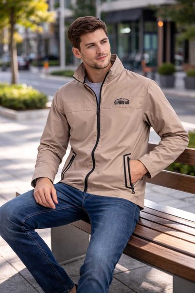 Sınwear Men's Spring Season Water and Wind Resistant Coat Stand Collar Seasonal Zippered Sports Outdoor Jacket