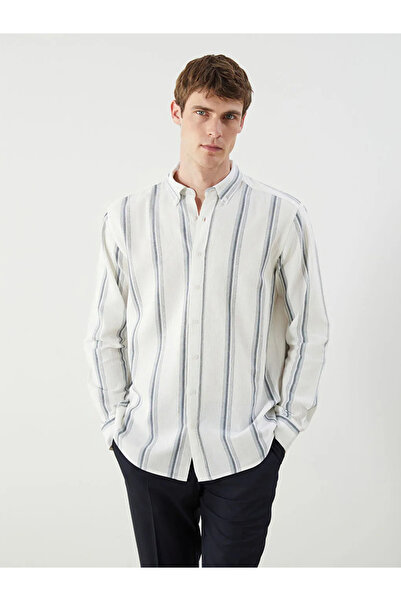 LC Waikiki Southblue Petrol Regular Fit Long Sleeve Striped Men's Shirt