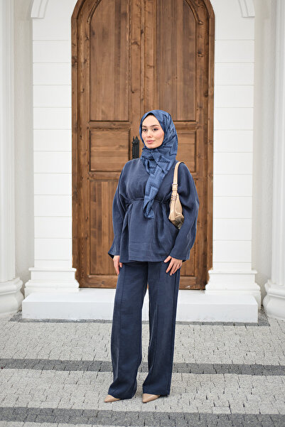 LOCCO Women's Adjustable Waist Drawstring Detail Suit Navy Blue