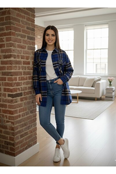 Polologin Butik Blue Plaid Patterned Oversize Lumberjack Shirt
