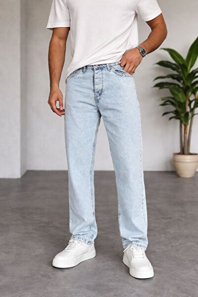 oraystore Men's Light Blue Relax Fit Jean Trousers Daily Comfortable Cut Mode...