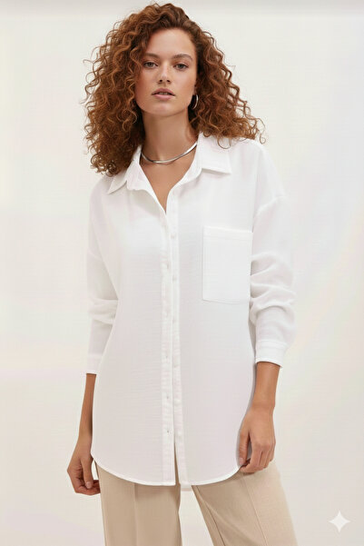 YXC Trend Maker Single Pocket Oversize Linen Shirt Linen Shirt