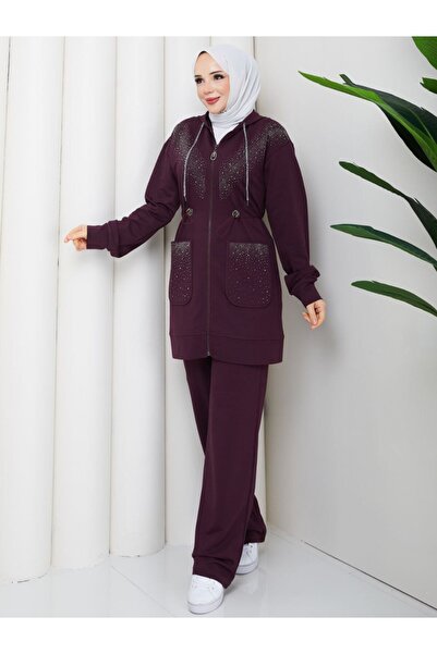 moda4b Women's 2-Piece Tracksuit Set Two-Thread Cotton N-05496 _ Purple
