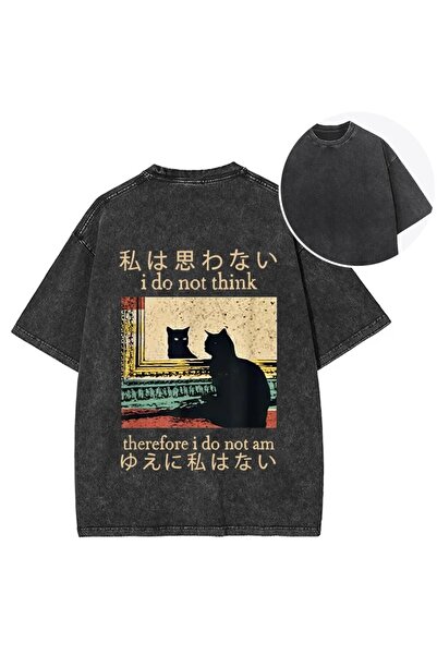 ZEMLİYA Μπλουζάκι Oversize με σχέδιο καπνιστής γάτας Σαμουράι, με στάμπα, Vin...