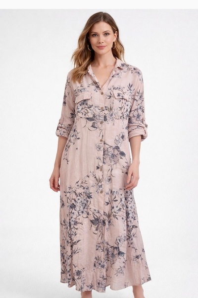 lare Italian Pink Dress with Front Buttons