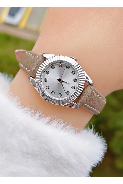 Weluxa Silver Color Leather Band Women Wrist Watch + Watch Box