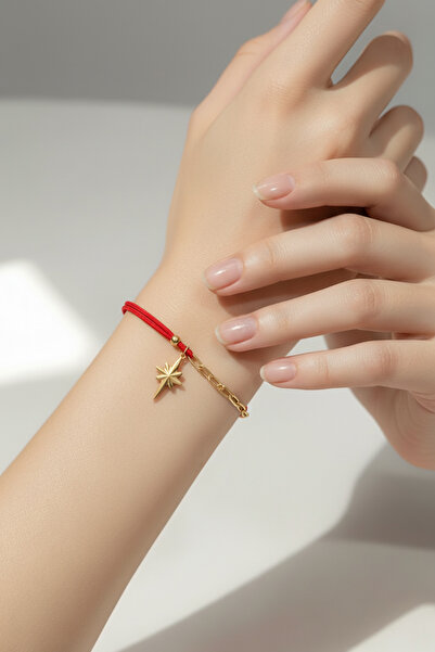 HOSBUTIK Gold steel red string lucky star bracelet