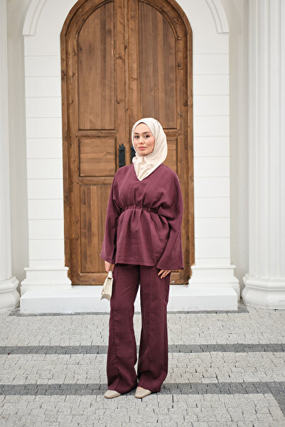 LOCCO Kadın Beli Ayarlanabilir Büzgü Detay Takım Mürdüm