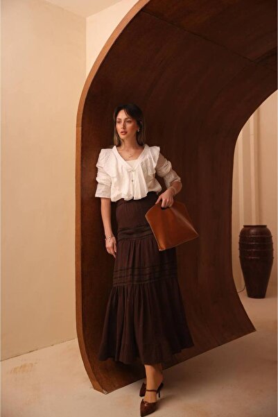 VOICTEC Women's Premium Quality Lined Muslin Skirt with Embroidery Detail