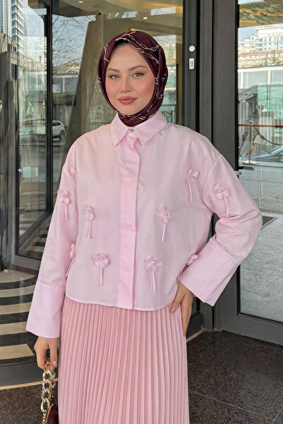 Salih Çelebi Floral Detailed Shirt 81019 - Pink