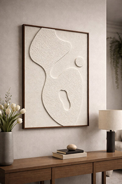 Lotus Home&More El Yapımı-Ahşap Çerçeveli-3 Boyutlu-Dokulu-Alçı Tablo-Modern ...