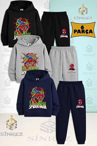 SİNREZ Set de trening cu glugă pentru copii, unisex, SPIDERMAN GREEN CITY REC...