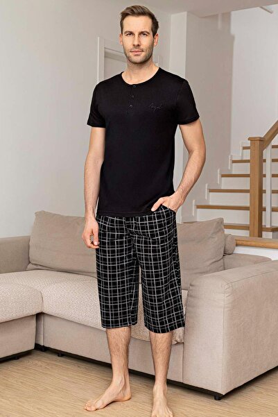 Aydoğan Men's Civan Modal Bermuda Black Pajama Set 0030
