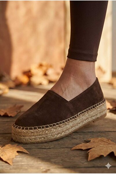 MOLY ESPADRİLLE Kadın Hakiki Deri Espadril Ayakkabı Hasır Taban – Siyah Taba ...